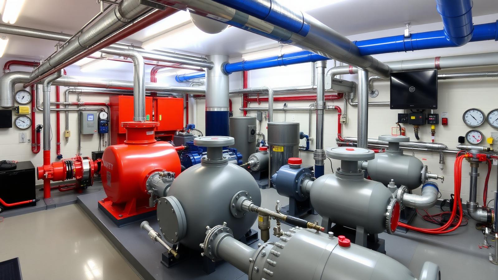 Side stream filtration for district heating networks — Commercial plant room with pumps, pipework and side stream filtration equipment