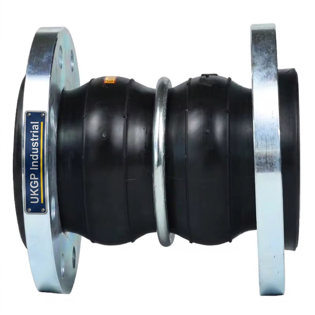 Twin sphere rubber expansion bellows for high movement pipework