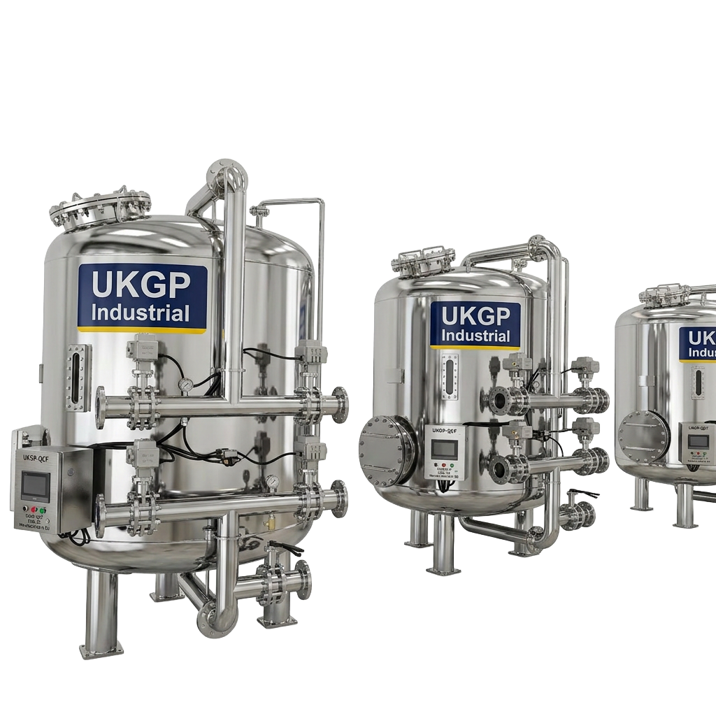 Duty and standby quartz sand activated carbon filter bank in plant room